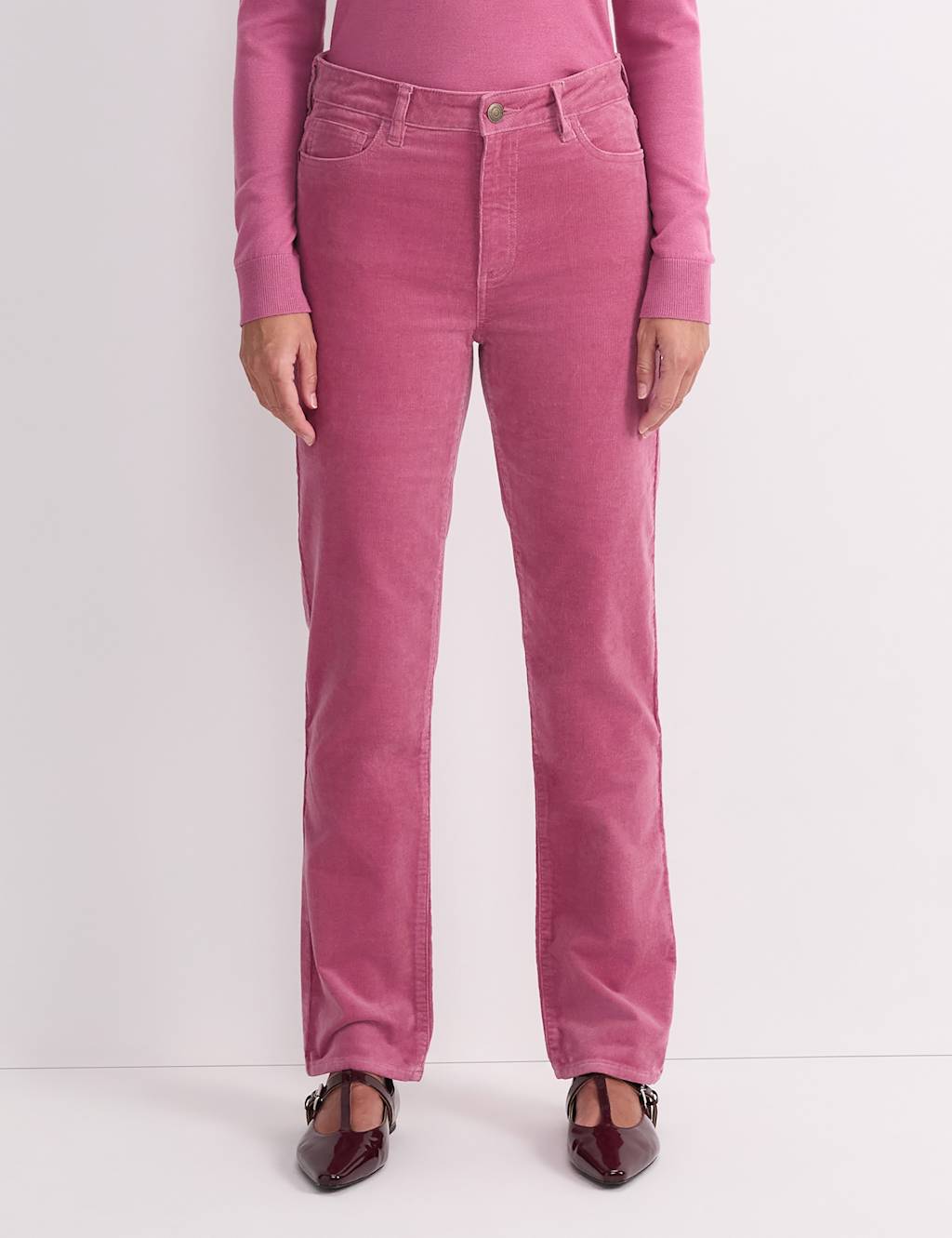 Sportscraft Women's Cord High Waisted Straight Leg Jeans - 8 - Pink - Available at M&S