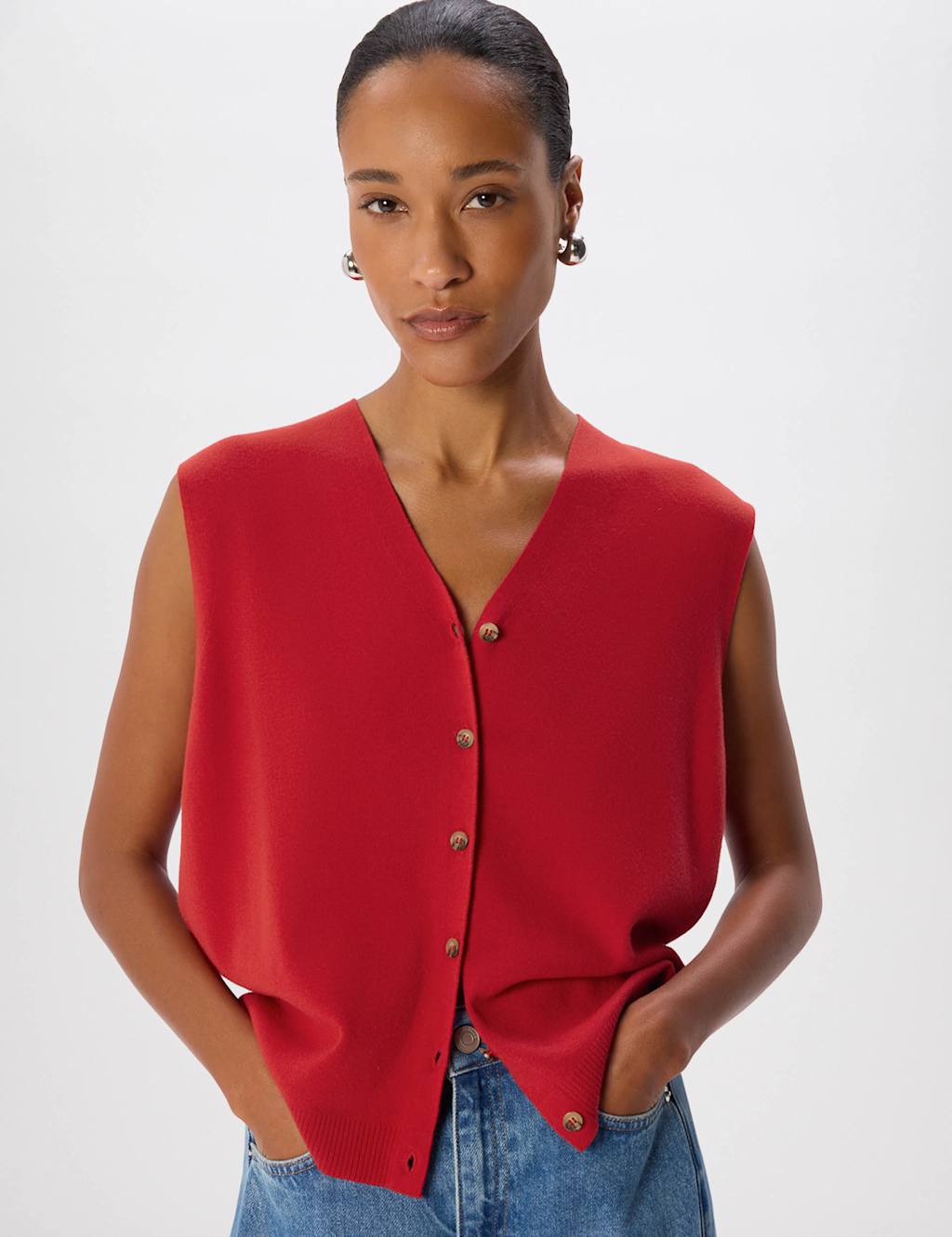 Whistles Women's Cotton Rich V-Neck Knitted Vest - Small - Red - Available at M&S