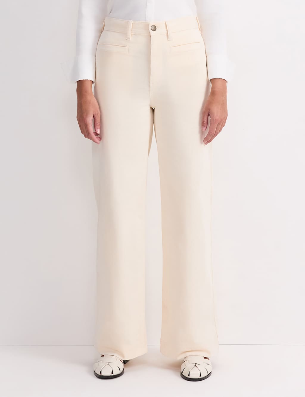 Sportscraft Women's High Waisted Wide Leg Jeans - 8 - White - Available at M&S