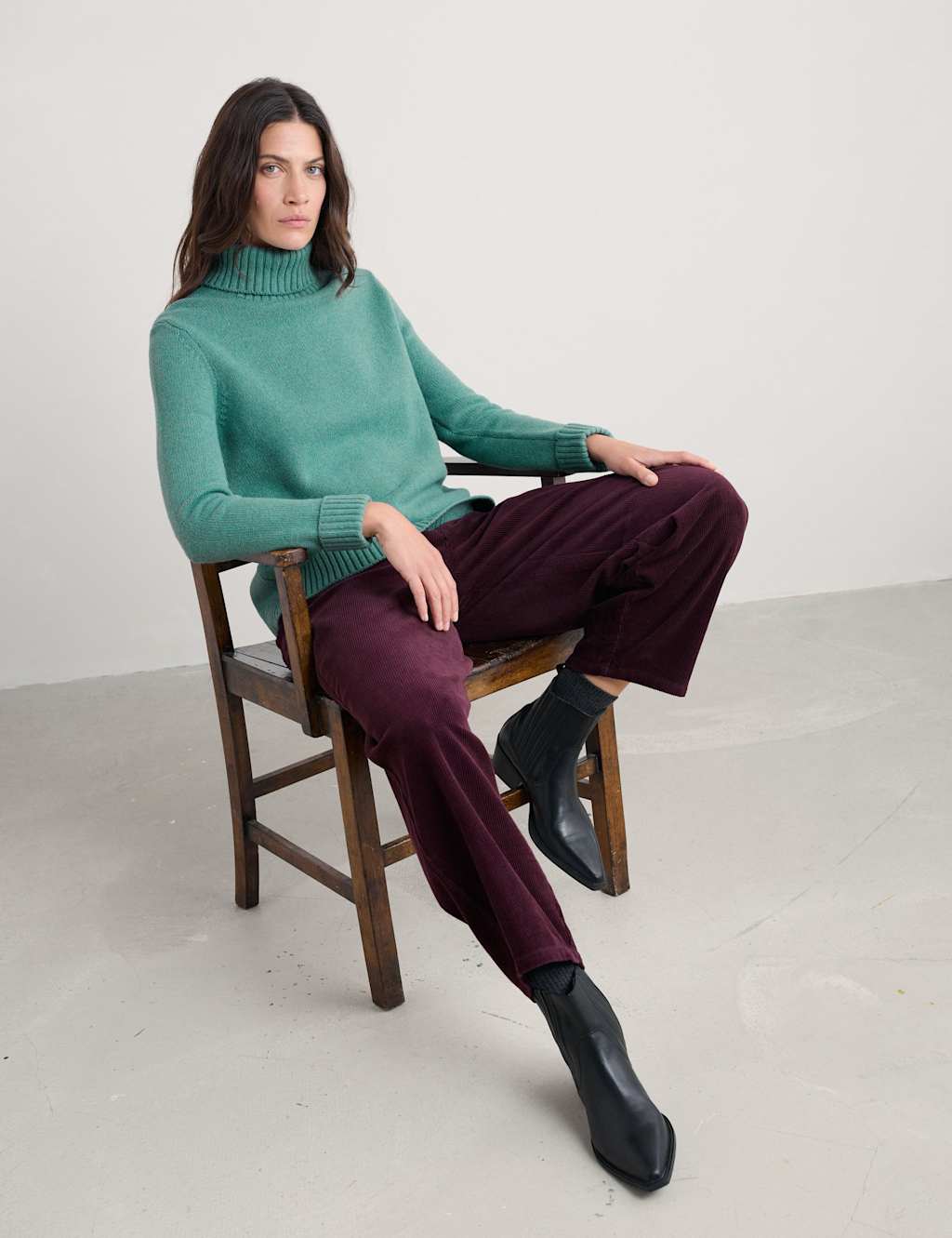 Seasalt Cornwall Wool Rich Funnel Neck Jumper Blue Mix