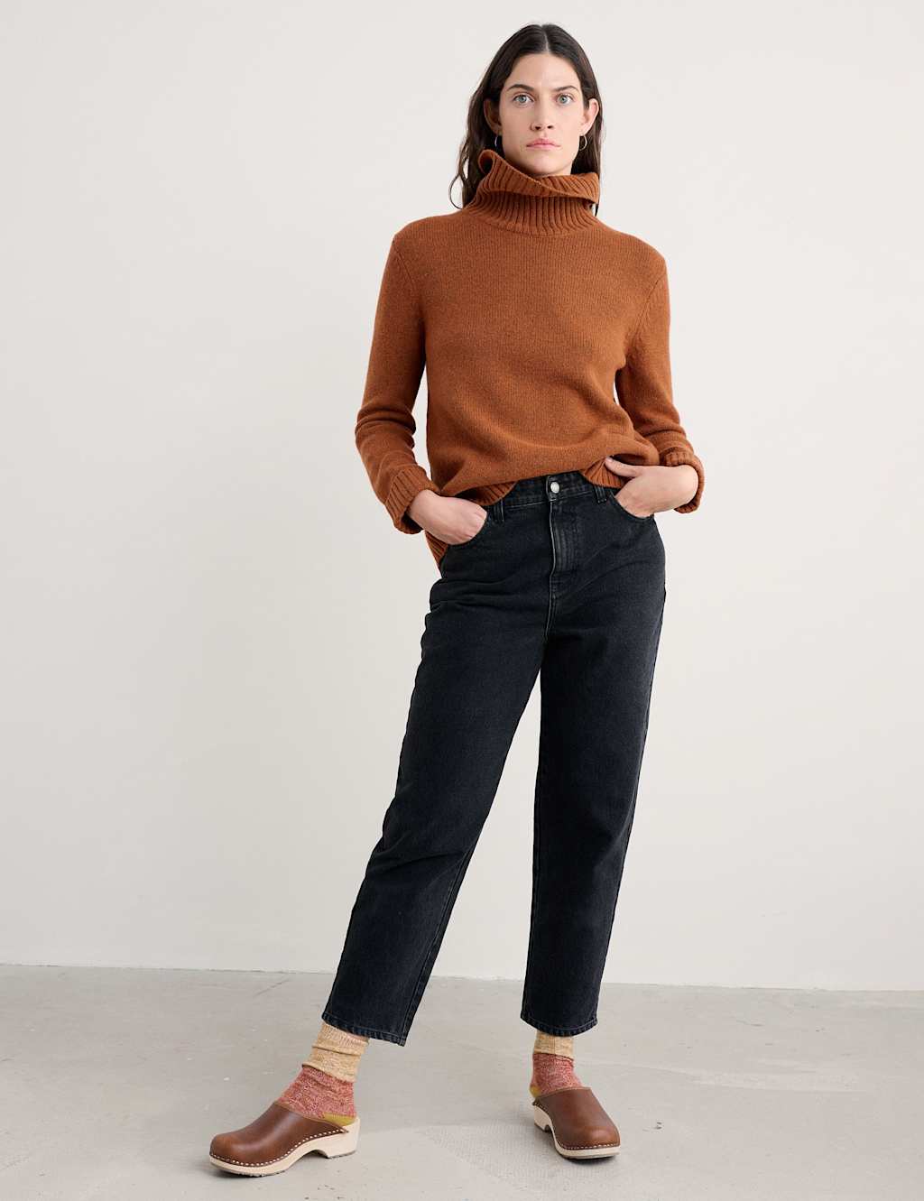 Seasalt Cornwall Wool Rich Funnel Neck Jumper Orange Mix