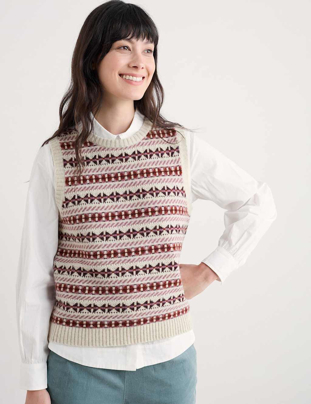 Seasalt Cornwall Merino Wool Rich Crew Neck Knitted Vest Purple Mix