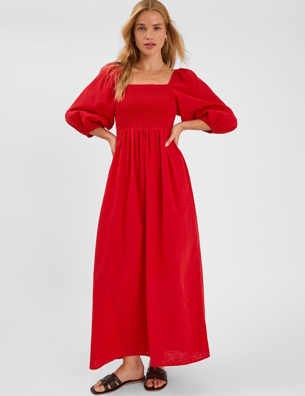 ACCESSORIZE Pure Cotton Broderie Maxi Beach Dress Red
