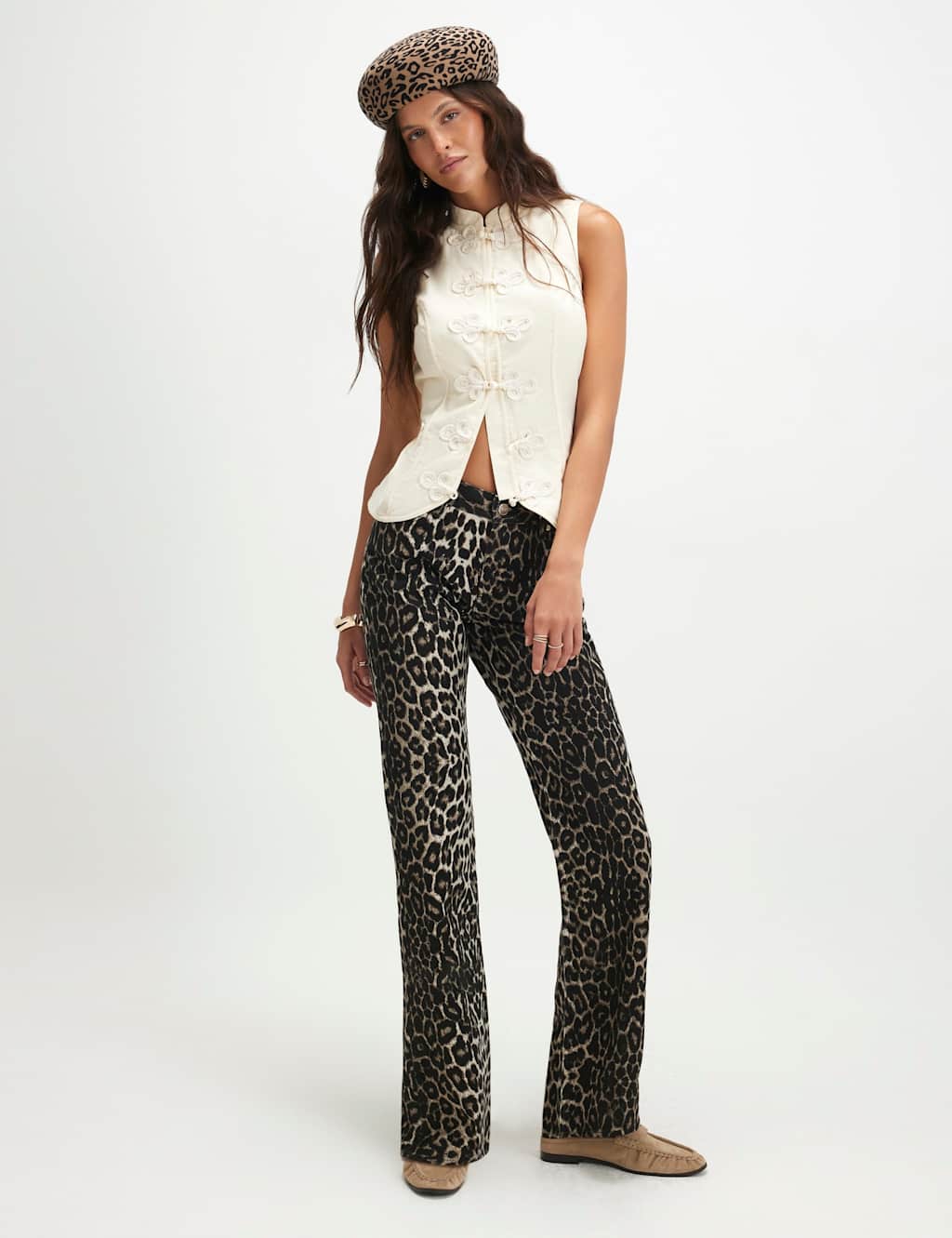 River Island Women's Leopard Print Slim Fit Straight Leg Jeans - 14 - Beige - Available at M&S