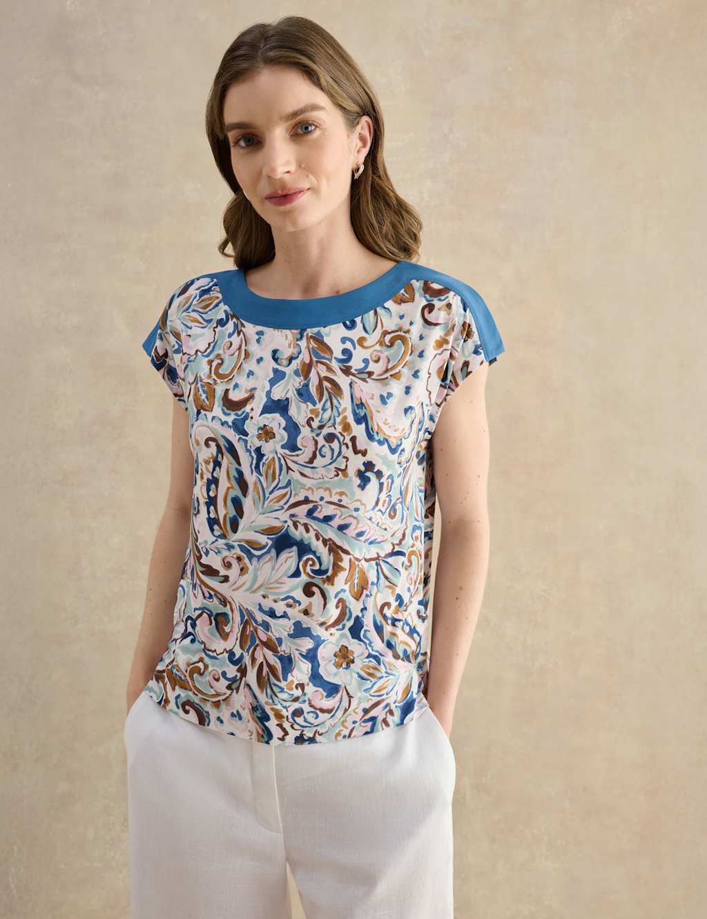 Hobbs Women's Printed Top - Medium - Blue Mix - Available at M&S