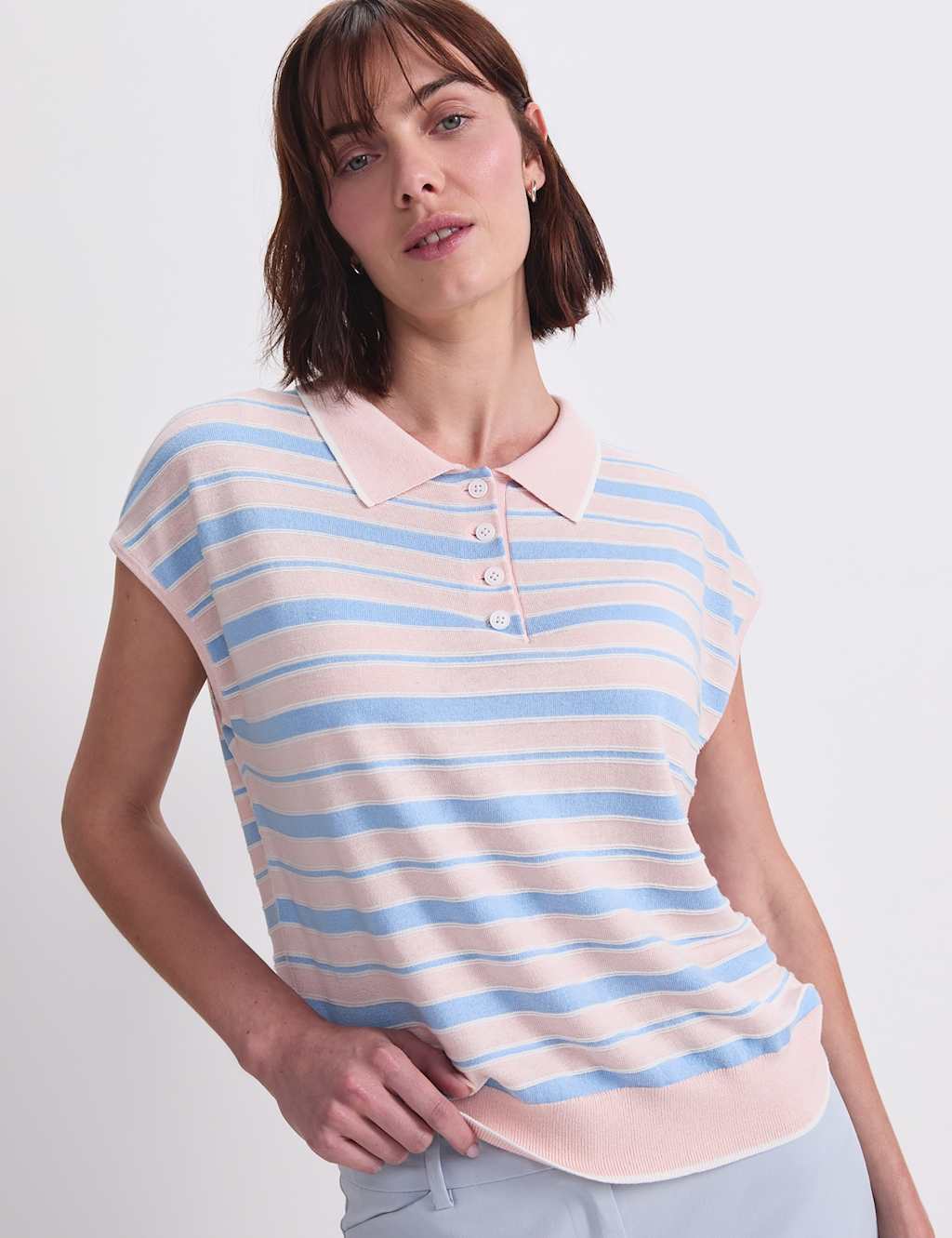 Sportscraft Women's Silk Rich Knitted Striped Polo Shirt - Extra Small - Multi - Available at M&S