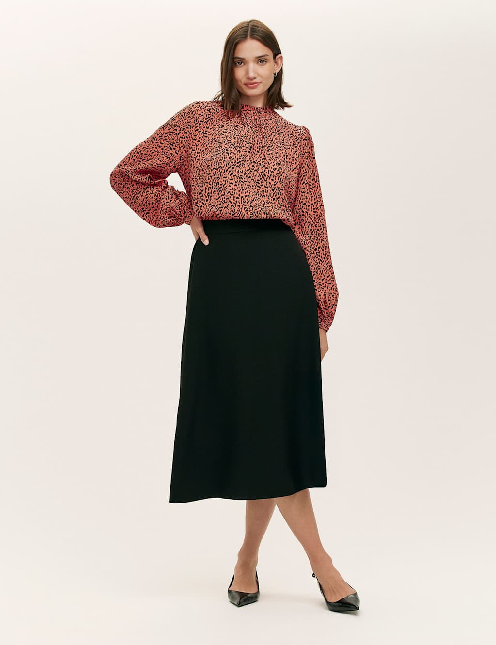 Finery London Crepe Leopard Print High Neck Blouse Orange Mix