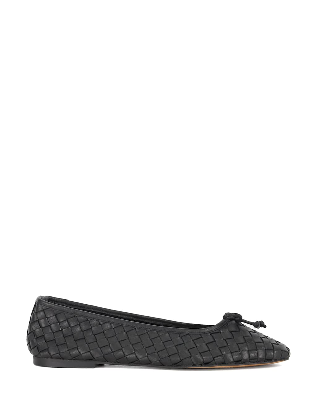 Dune London Leather Woven Slip On Flat Ballet Pumps Black