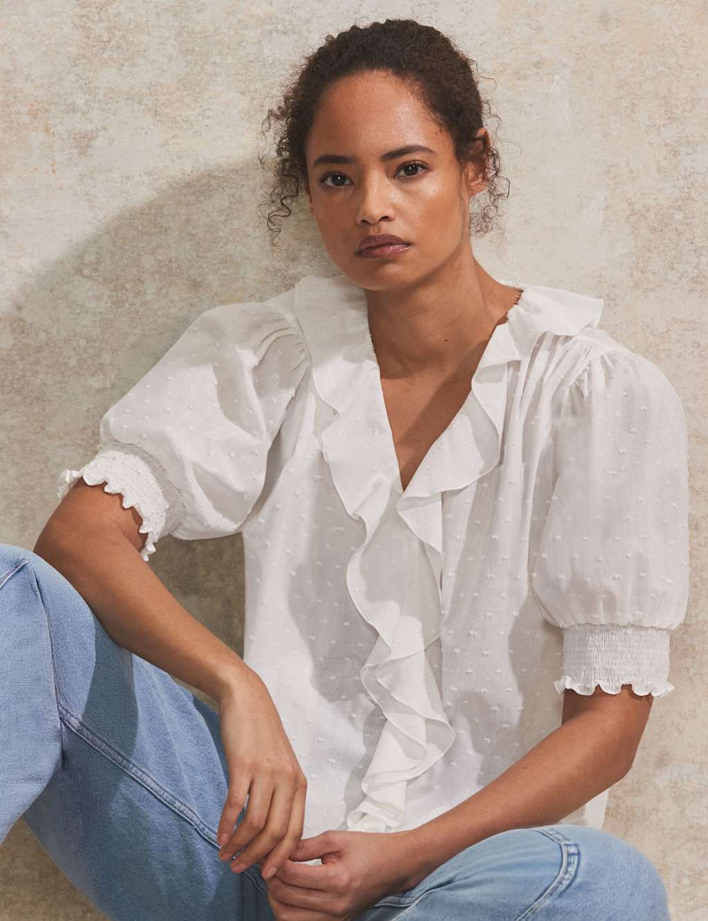 Pure Cotton Embroidered V-Neck Blouse