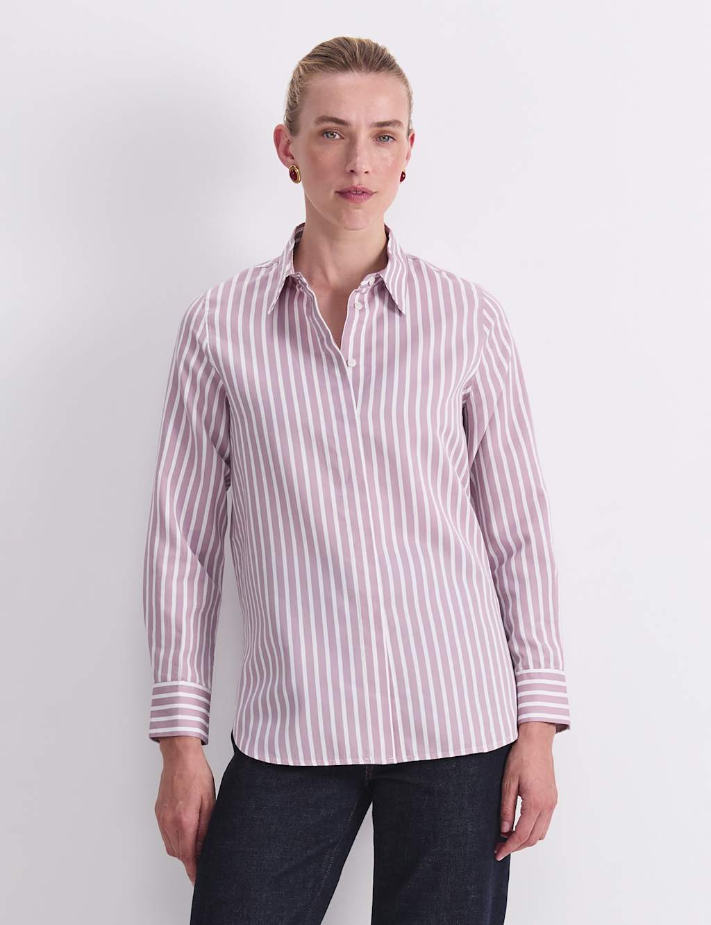 Sportscraft Women's Cotton Rich Striped Shirt with Silk - 10 - Purple - Available at M&S
