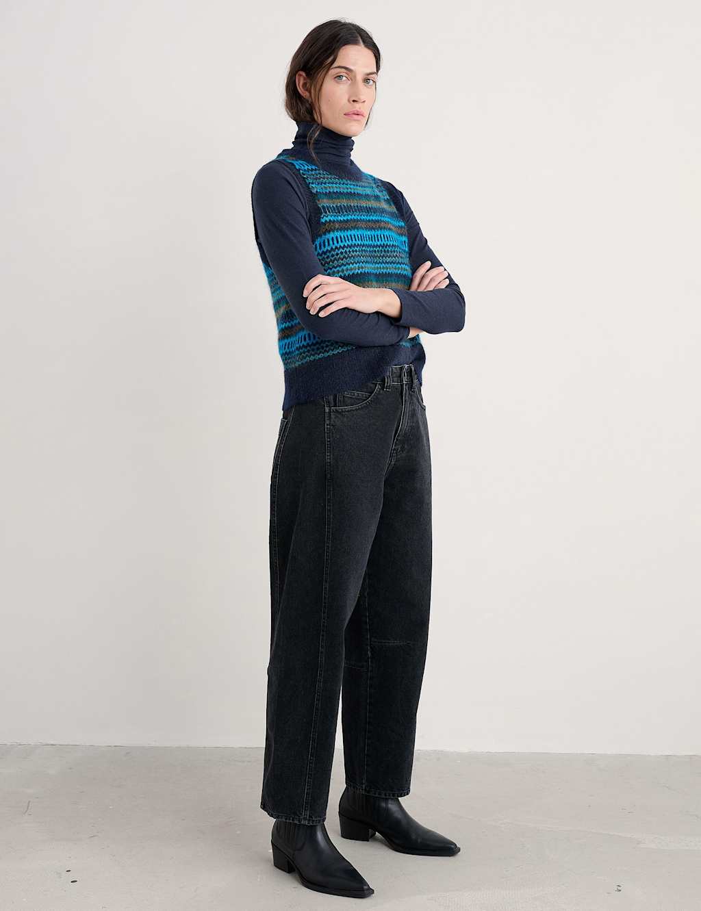 Seasalt Cornwall Wool Blend Crew Neck Knitted Vest Teal Mix