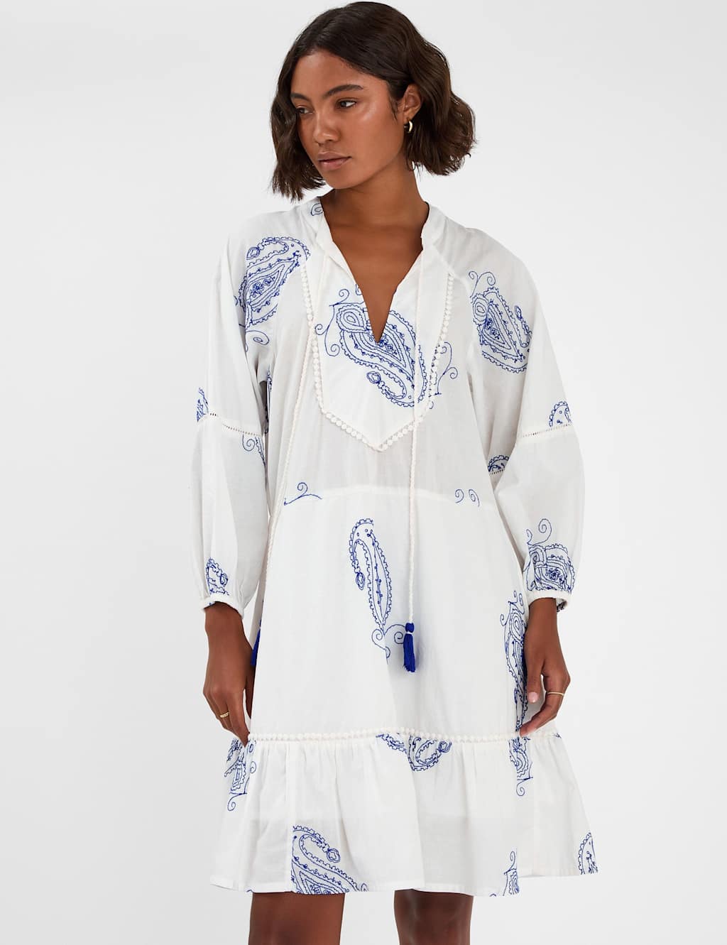 ACCESSORIZE Pure Cotton Embroidered Mini Beach Dress Ivory
