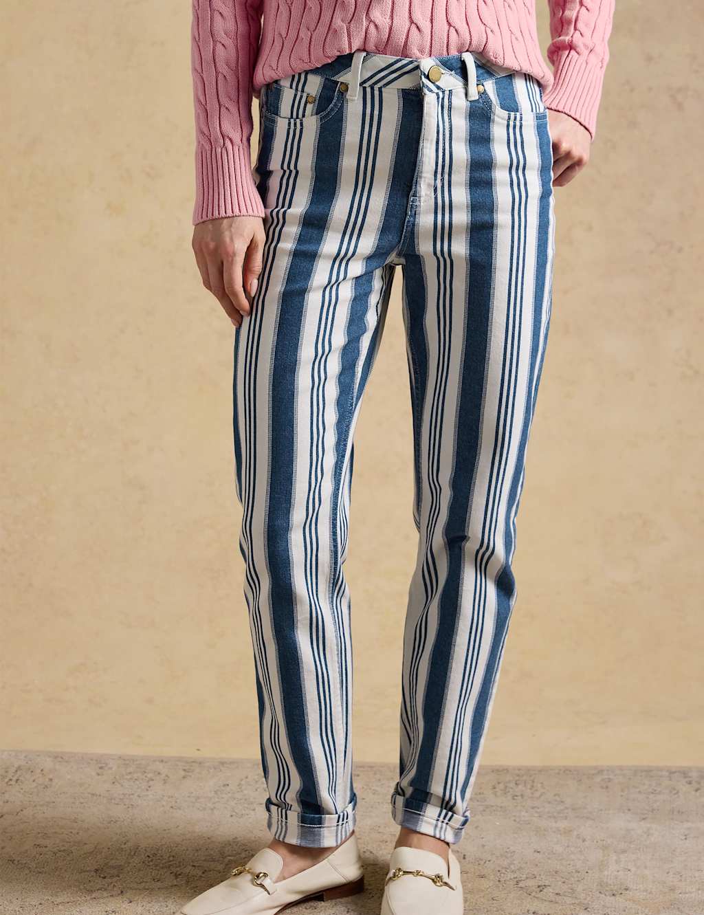 Joules Women's Mid Rise Striped Slim Straight Leg Jeans - 6 - Blue Mix - Available at M&S