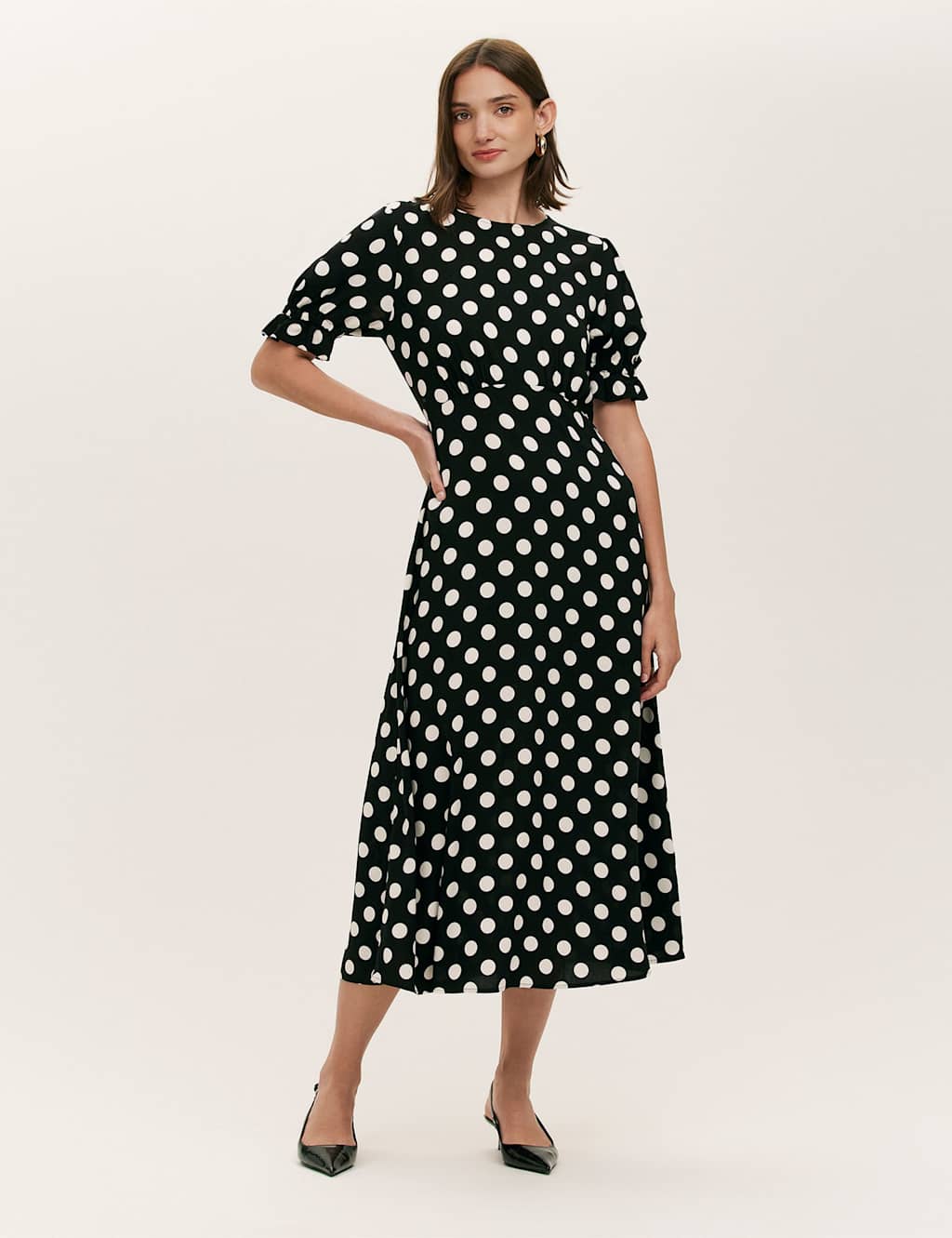Finery London Polka Dot Midi Tea Dress Black Mix