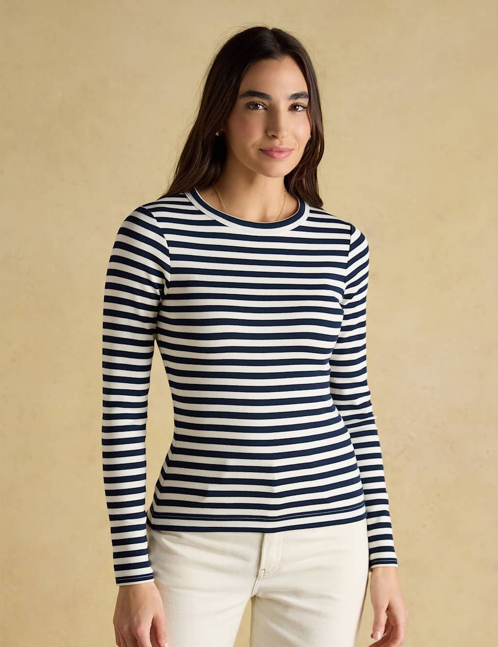 Joules Women's Cotton Rich Striped Ribbed Top - 12 - Navy Mix - Available at M&S