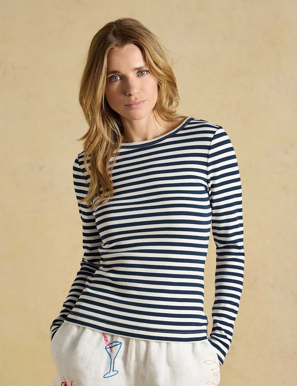 Joules Women's Cotton Rich Striped Ribbed Top - 16 - Dark Navy Mix - Available at M&S