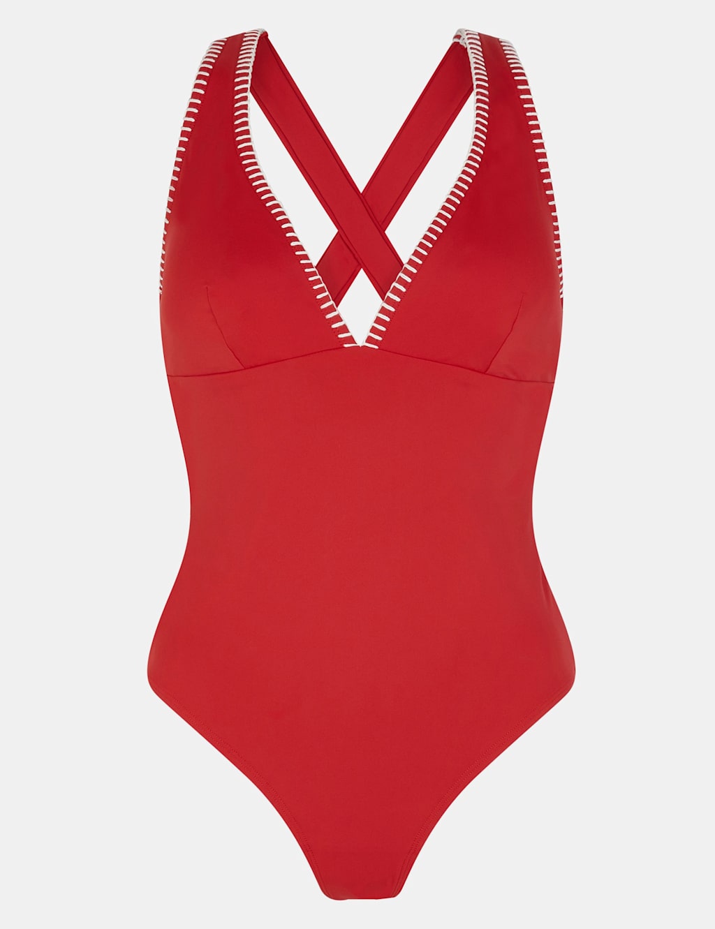 ACCESSORIZE Blanket Stitch Cross Back V-Neck Swimsuit Red