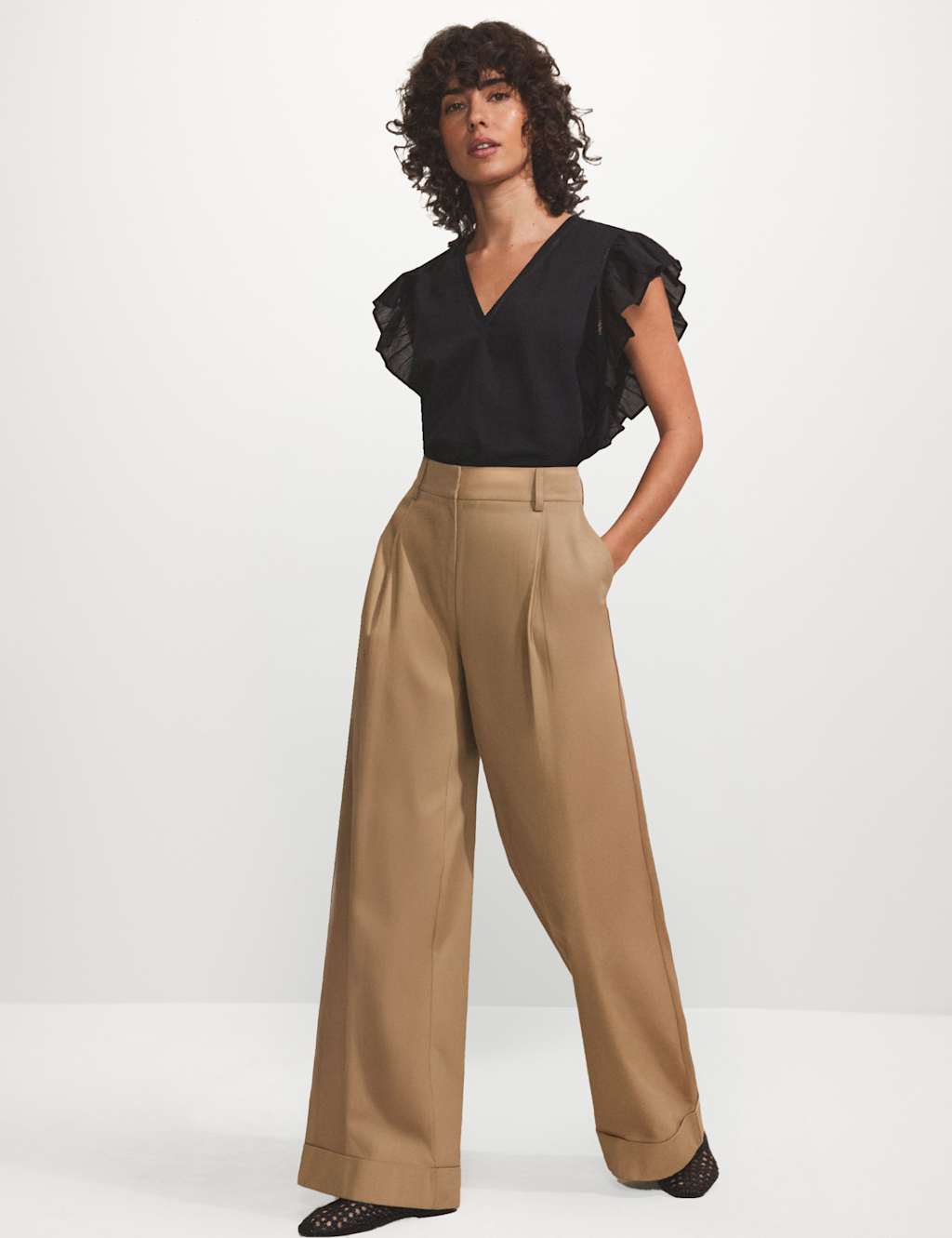 Pure Cotton Turn Up Wide Leg Chinos