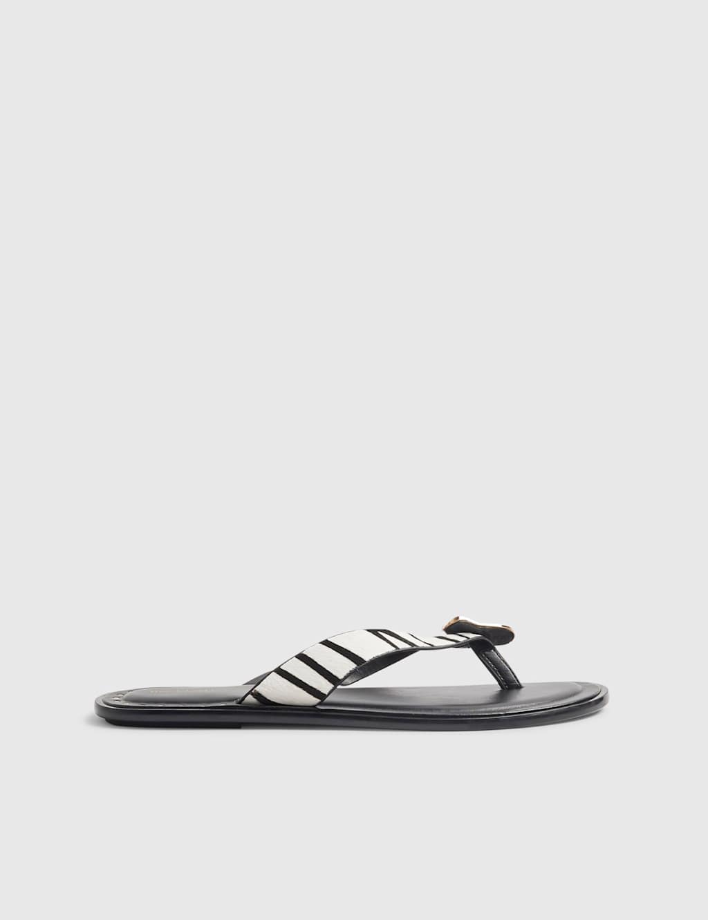River Island Women's Leather Zebra Print Hardware Toe Thong Sandals - 6 - Black Mix - Available at M&S