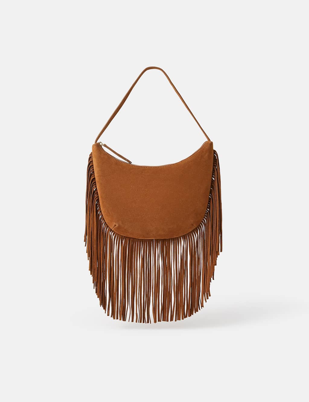 ACCESSORIZE Suede Fringed Scoop Shoulder Bag Tan