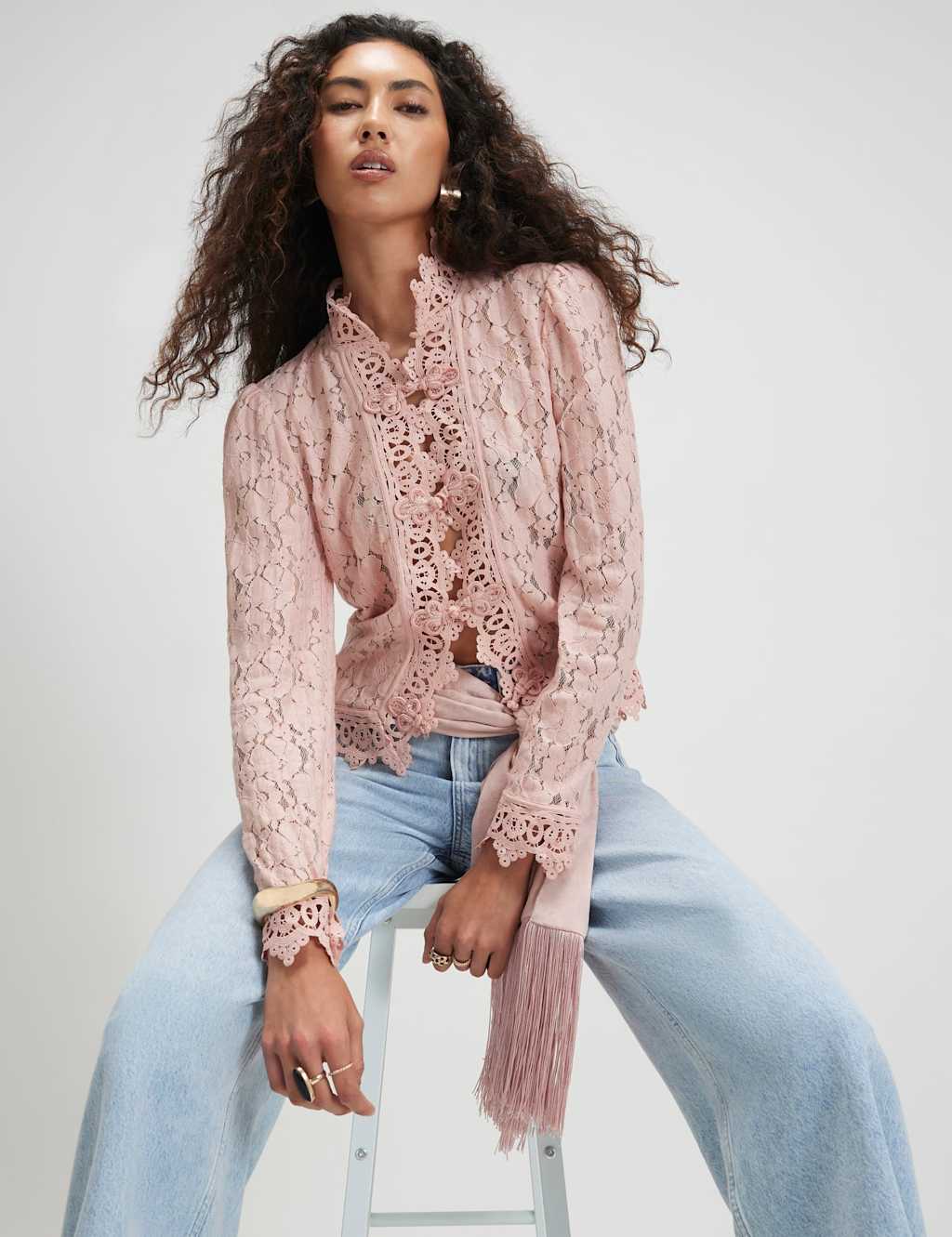 River Island Women's Pure Cotton Lace Jacket - Extra Small - Pink - Available at M&S