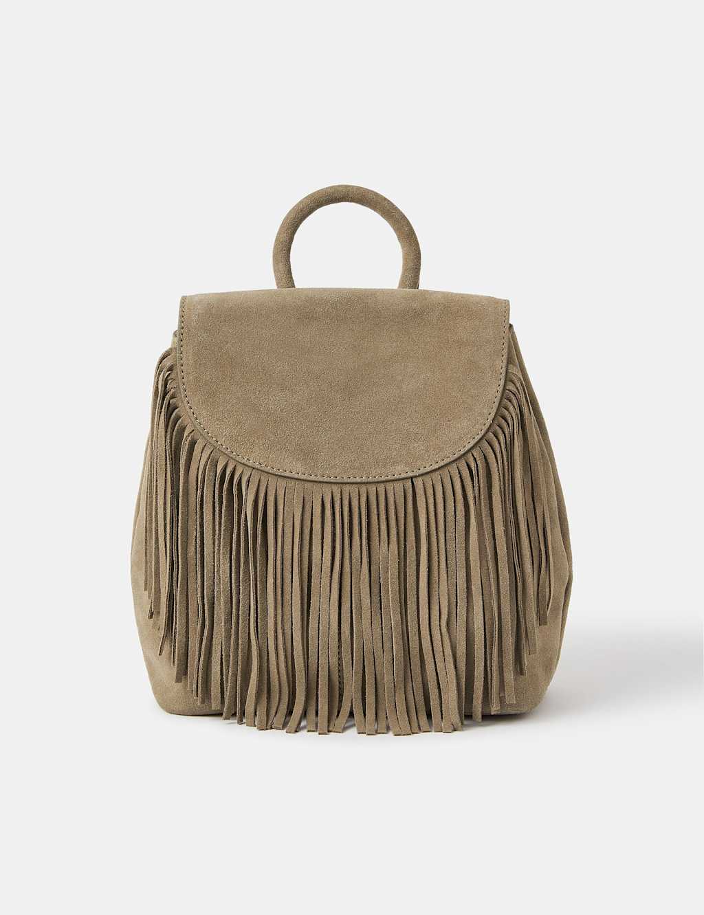 ACCESSORIZE Suede Fringed Backpack Khaki