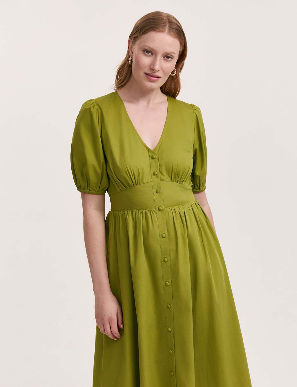 Finery London Women's Pure Cotton V-Neck Midi Tea Dress - 18 - Light Green - Available at M&S
