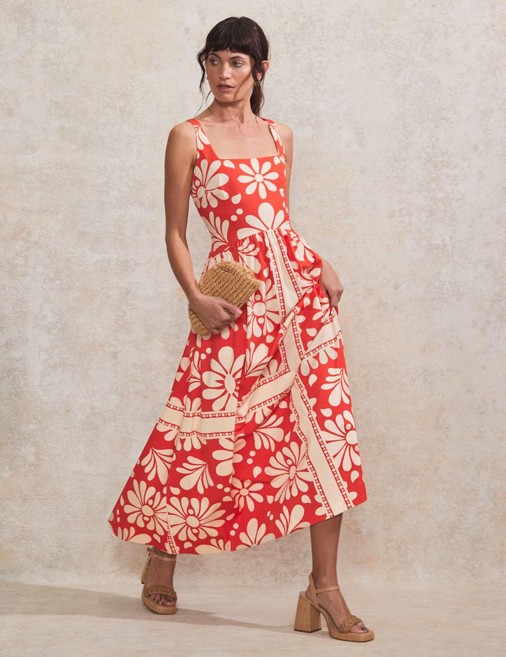 Cotton Rich Printed Midaxi Waisted Dress