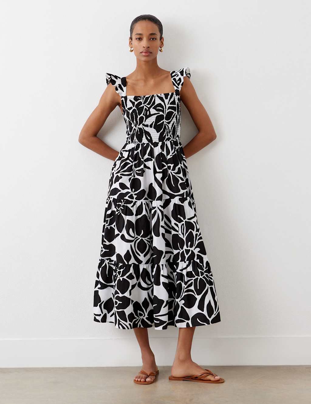 Finery London Women's Pure Cotton Floral Midi Tiered Dress - 20 - Black Mix - Available at M&S