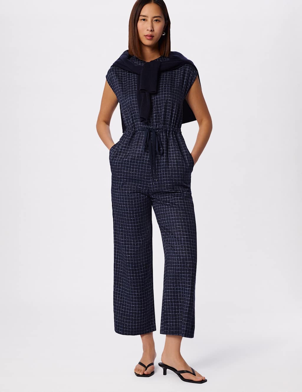 Whistles Women's Pure Lyocell Checked Sleeveless Jumpsuit - 14 - Blue Mix - Available at M&S