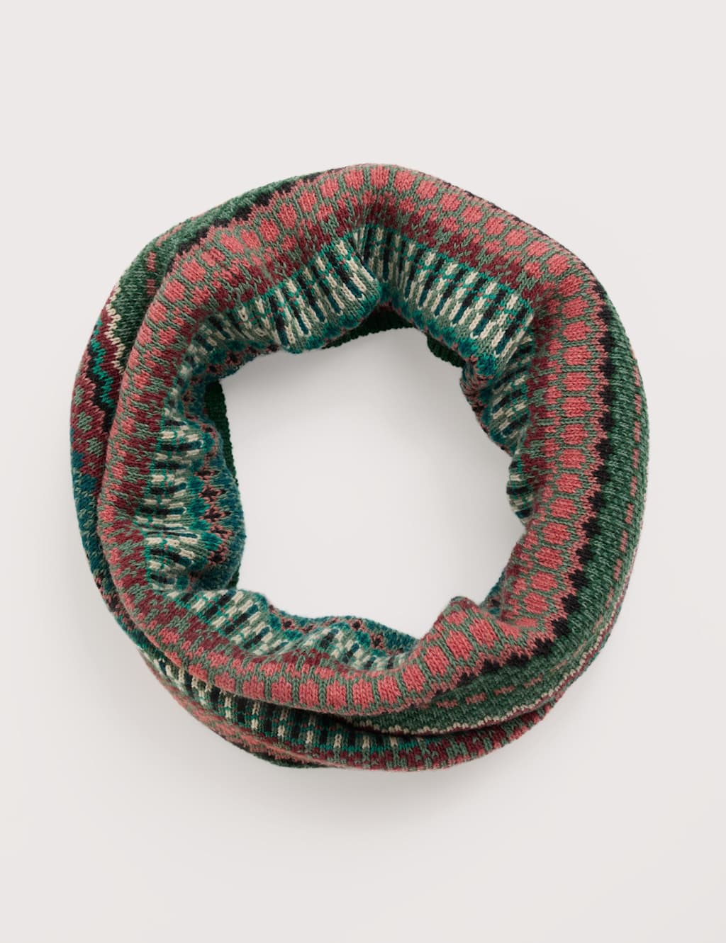 Seasalt Cornwall Knitted Jacquard Snood with Merino Wool Green Mix