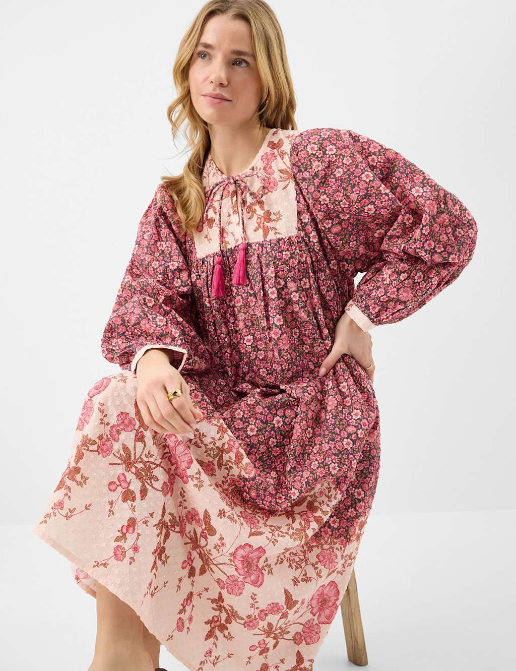 Accessorize Women's Pure Cotton Floral Midi Kaftan - Small - Pink - Available at M&S