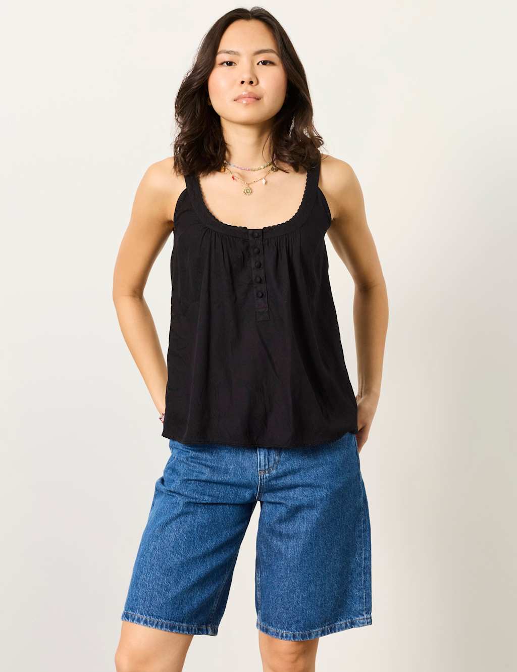 Fatface Women's Scoop Neck Cami Top - 6 - Black - Available at M&S