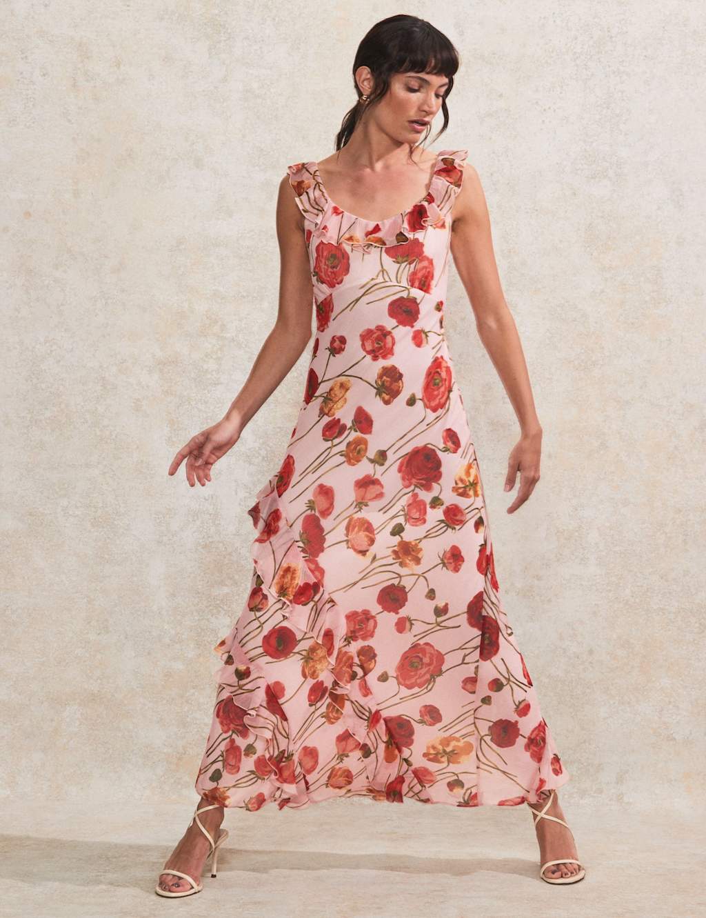 Floral Scoop Neck Maxi Tiered Dress