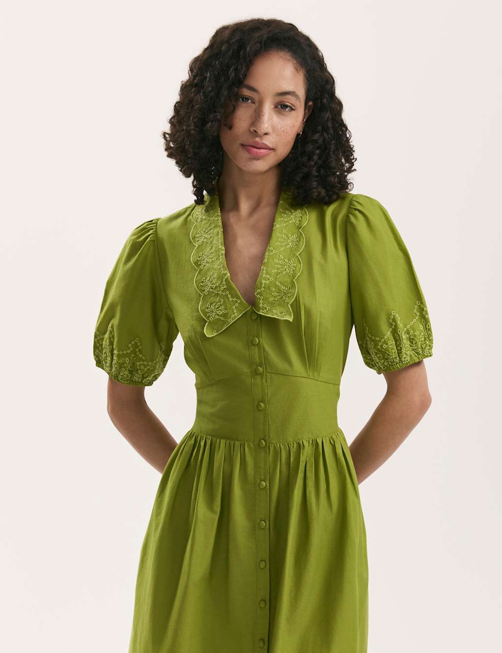 Finery London Women's Pure Cotton Embroidered Midi Tea Dress - 20 - Green Mix - Available at M&S