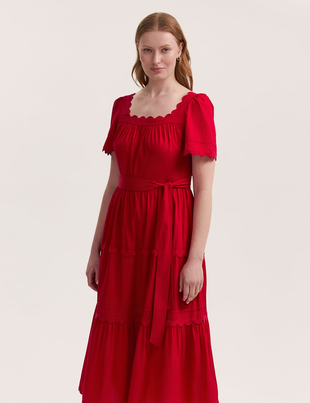 Finery London Women's Pure Cotton Square Neck Midi Tiered Dress - 24 - Available at M&S
