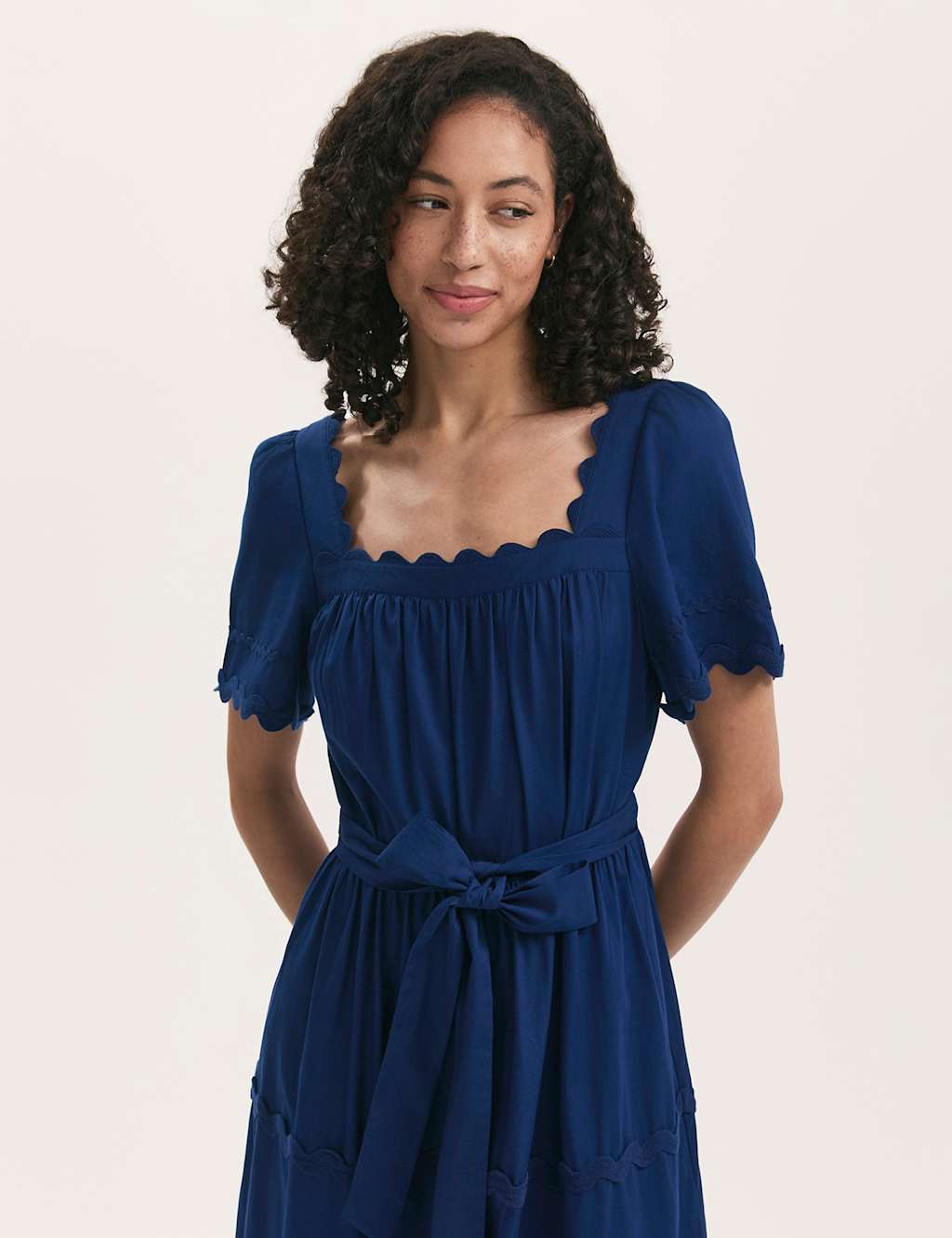 Finery London Women's Pure Cotton Square Neck Midi Tiered Dress - 14 - Indigo - Available at M&S