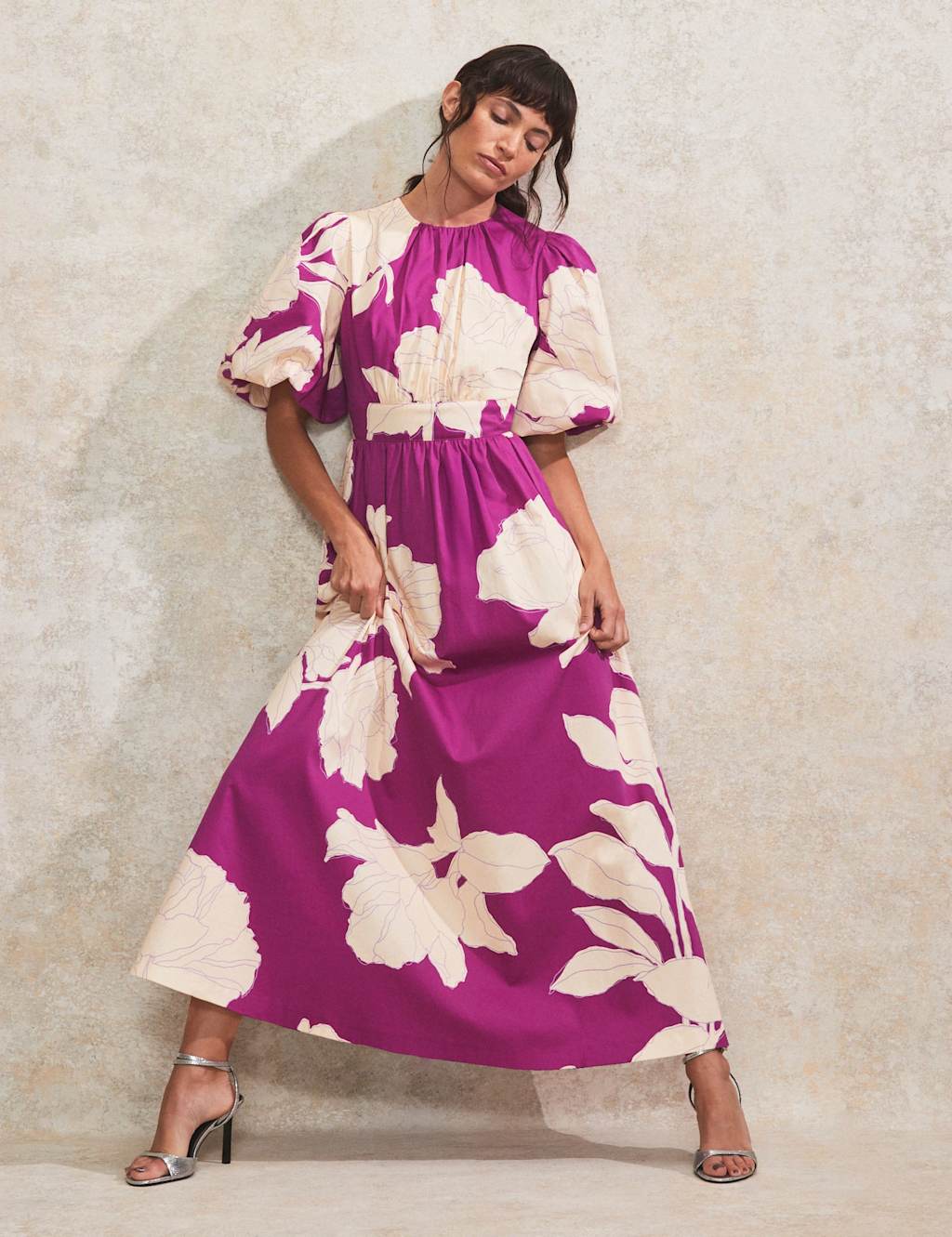 Cotton Rich Floral Maxi Waisted Dress