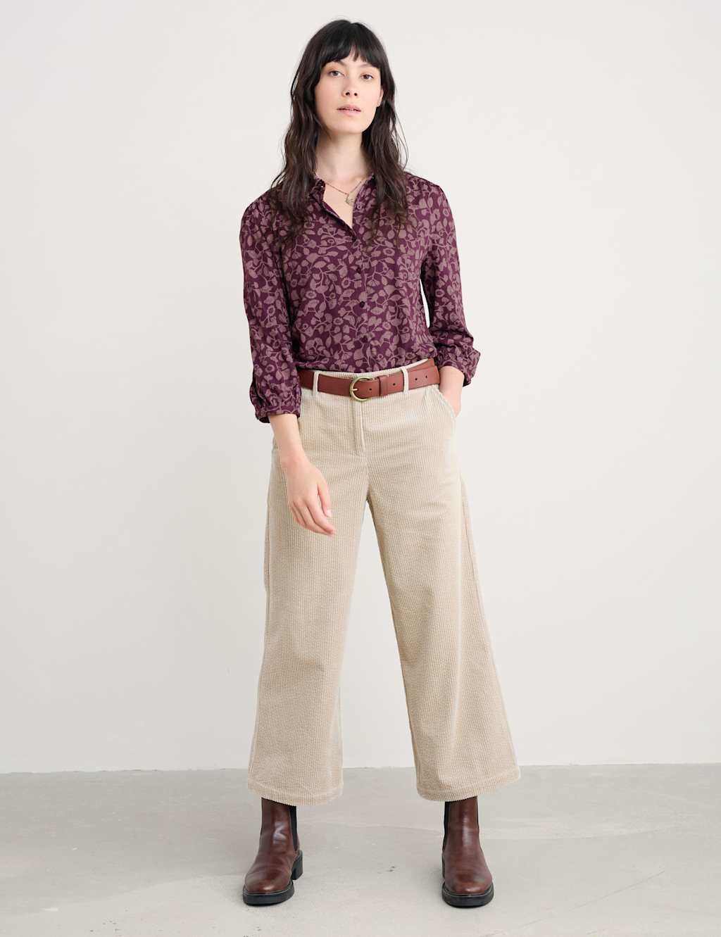 Seasalt Cornwall Cotton Modal Floral Collared Shirt Purple Mix