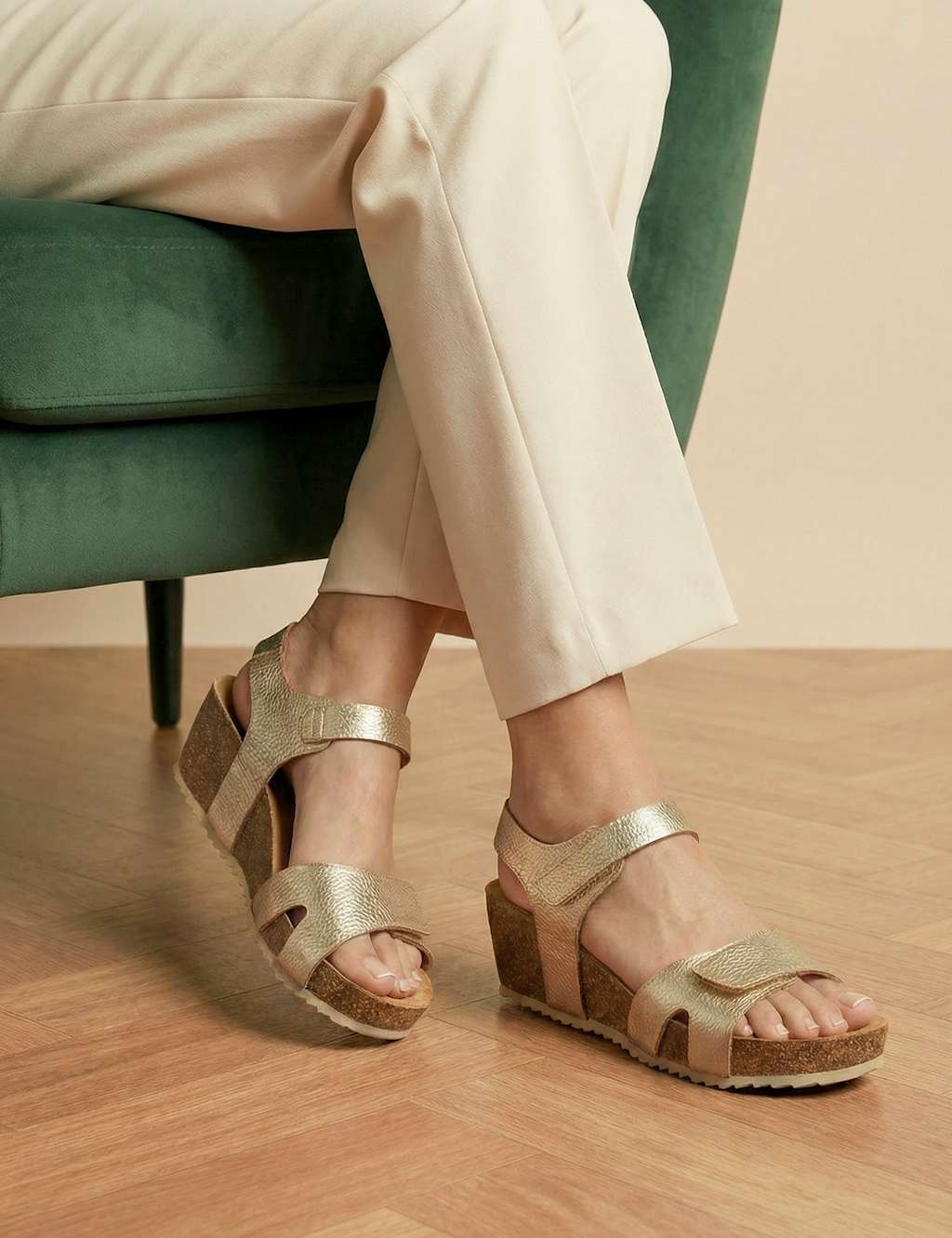 Jones Bootmaker Women's Wide Fit Leather Metallic Flatform Sandals - 6 - Gold - Available at M&S