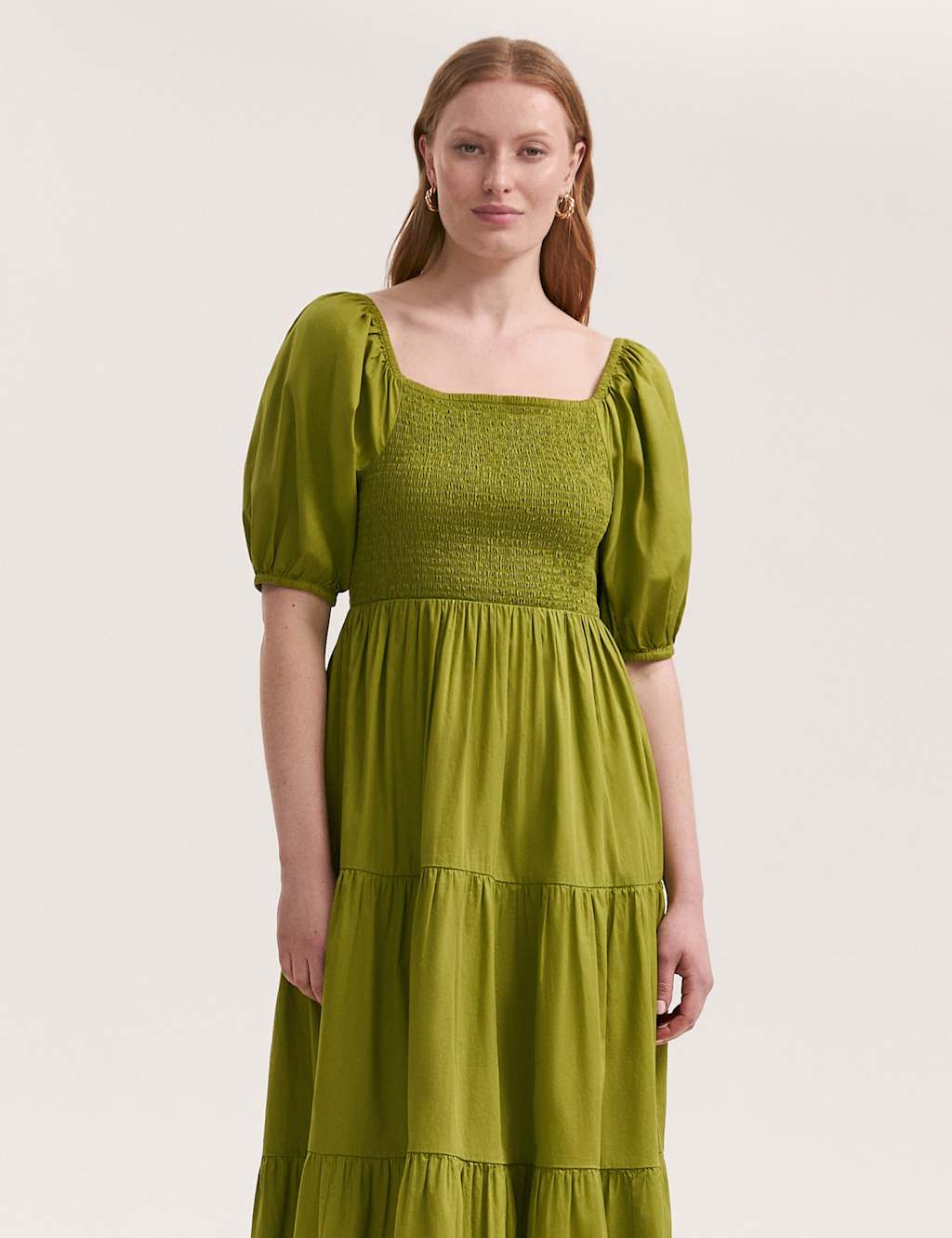Finery London Women's Pure Cotton Textured Midi Tiered Dress - 18 - Light Green - Available at M&S