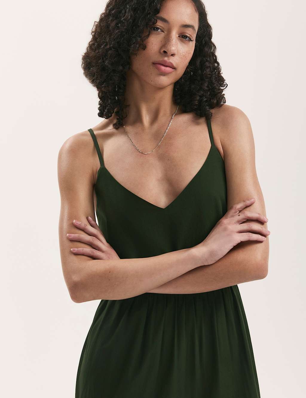Finery London Women's Pure Cotton V-Neck Strappy Midi Tiered Dress - 22 - Dark Khaki - Available at M&S