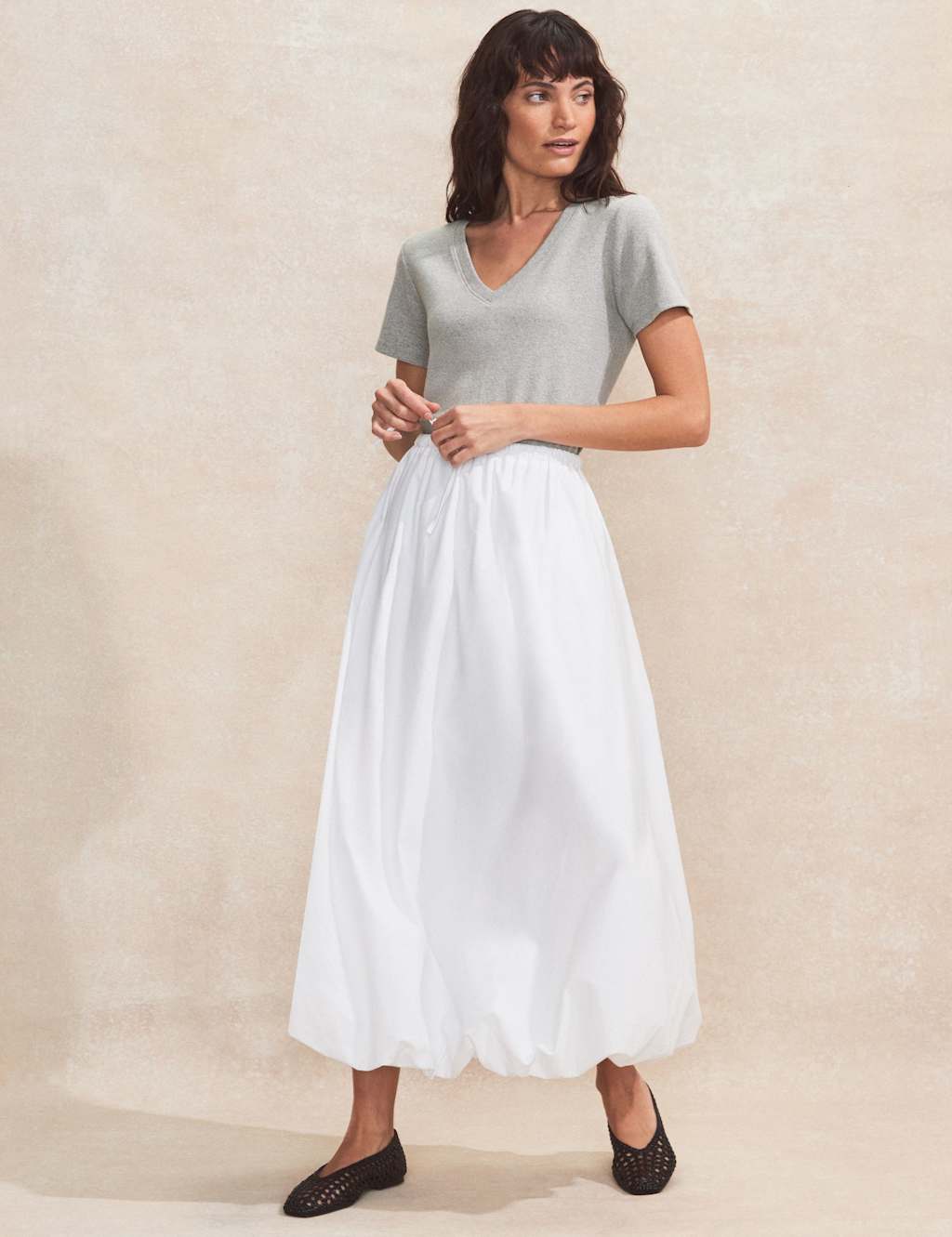 Pure Cotton Bubble Hem Midaxi A-Line Skirt