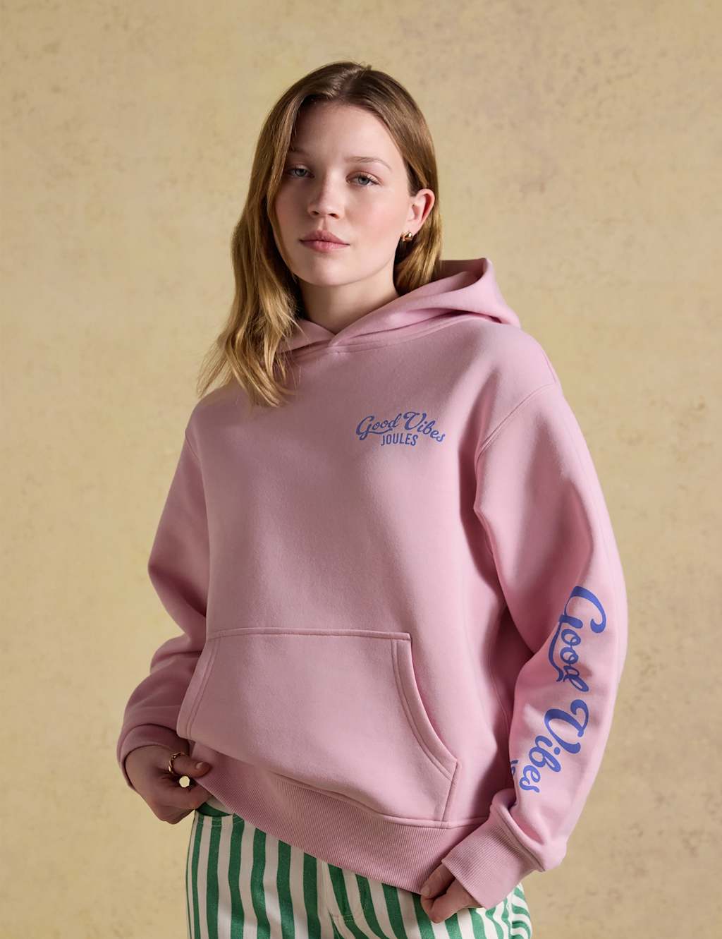 Joules Women's Cotton Rich Beach Print Oversized Hoodie - Large - Pink - Available at M&S