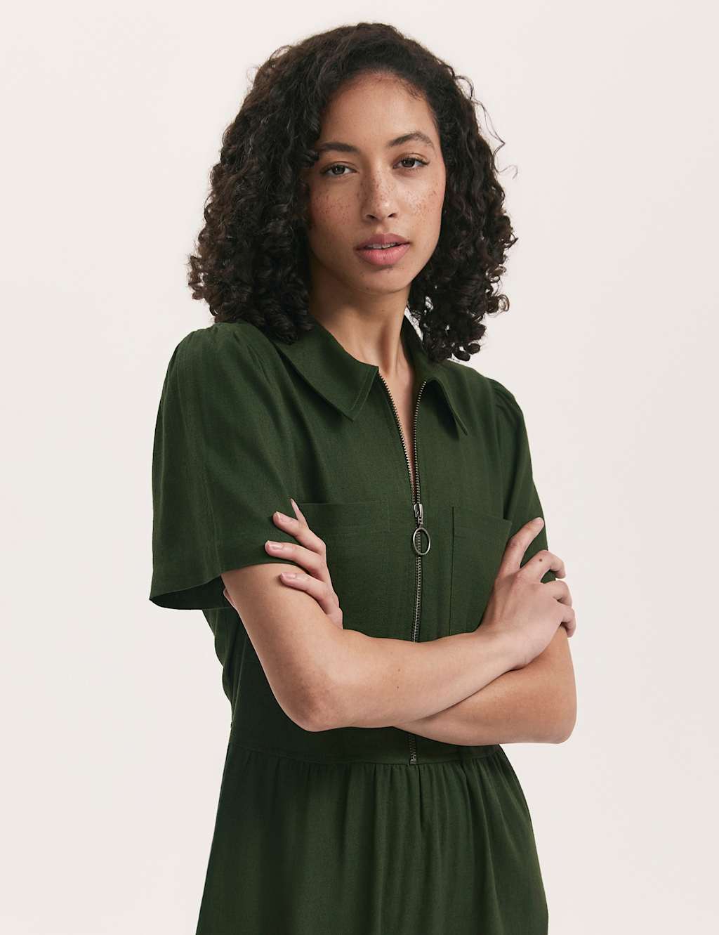 Finery London Women's Linen Blend Midi Shirt Dress - 14 - Dark Khaki - Available at M&S