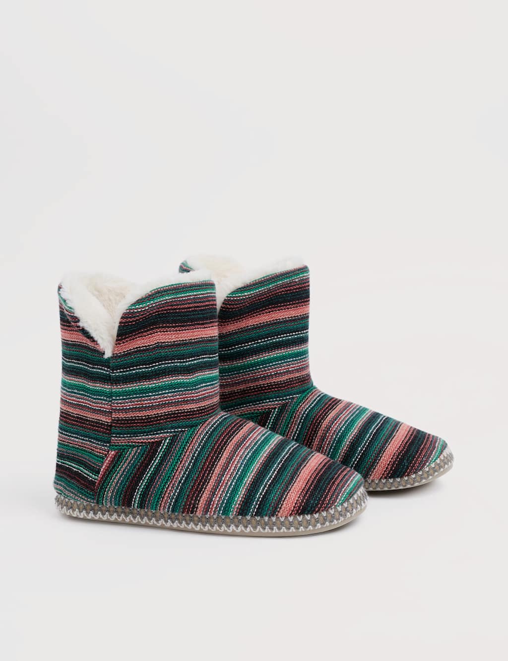 Seasalt Cornwall Striped Slipper Boots with Wool Pink Mix