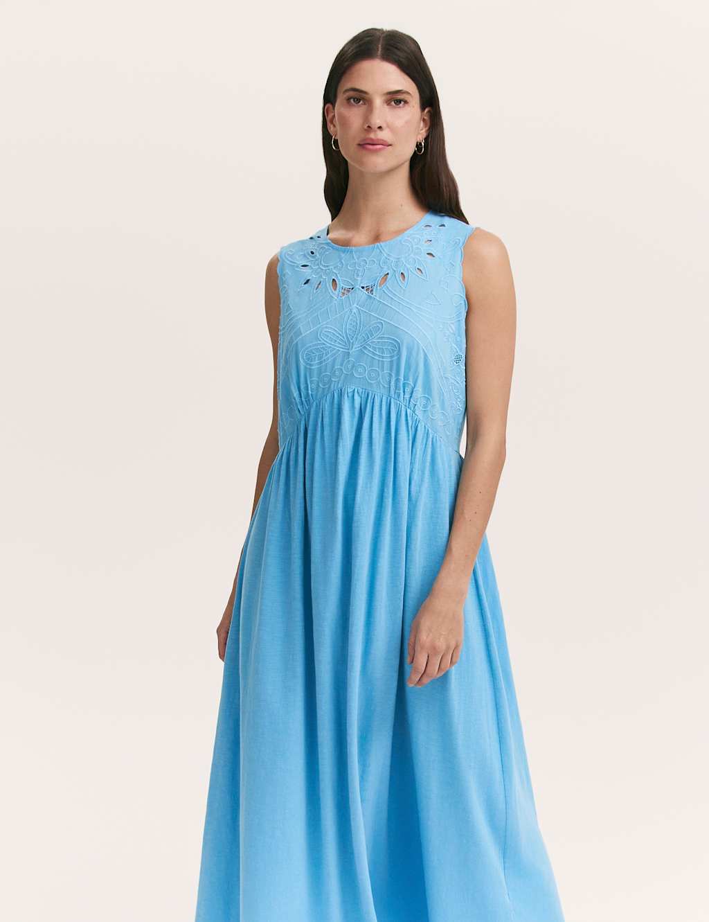 Finery London Women's Pure Cotton Embroidered Midi Smock Dress - 12 - Light Blue - Available at M&S