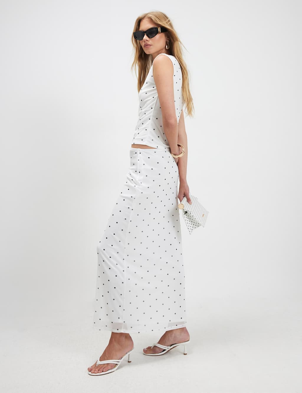 River Island Women's Polka Dot Maxi Pencil Skirt - Small - White Mix - Available at M&S