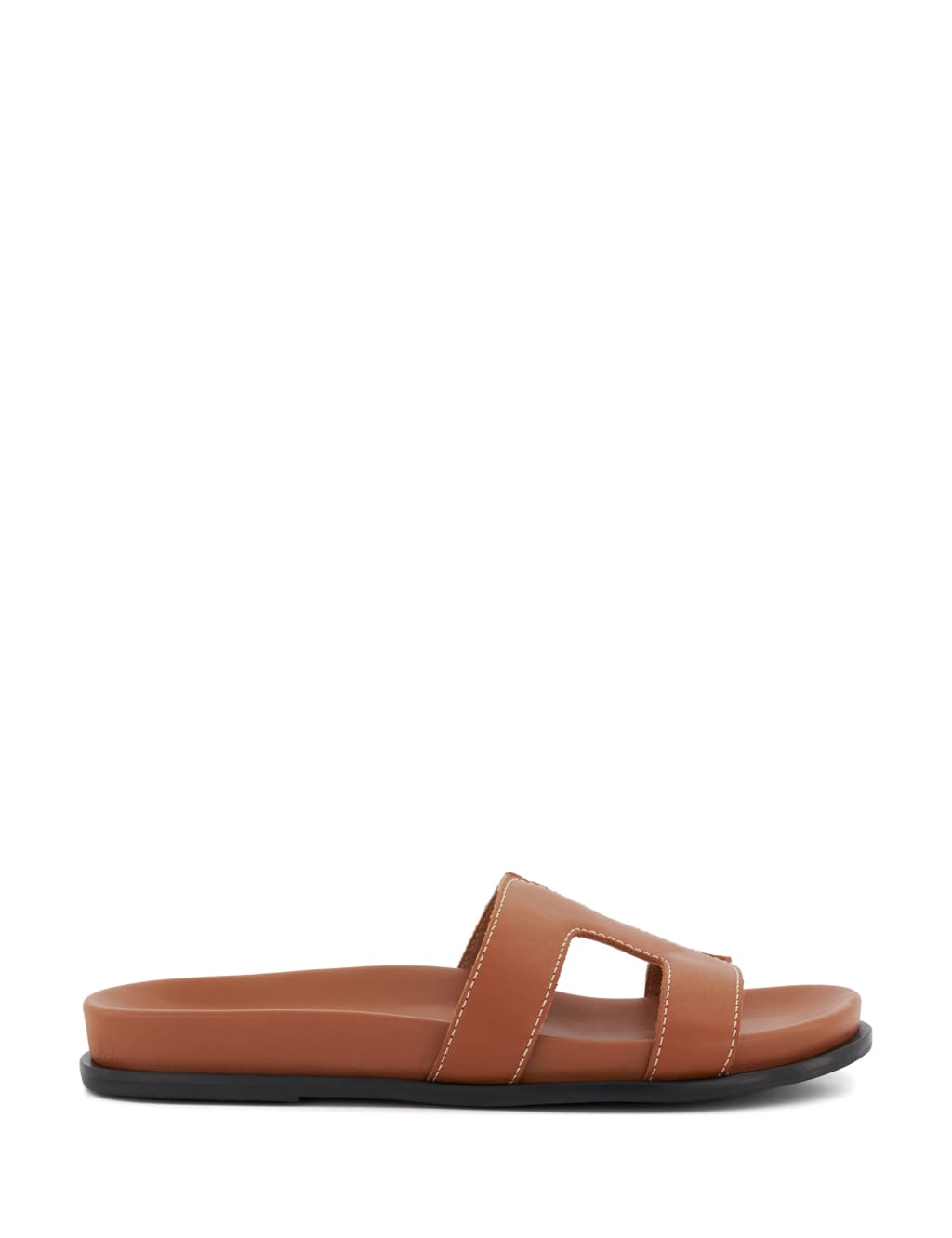 Dune London Wide Fit Leather Sliders Tan