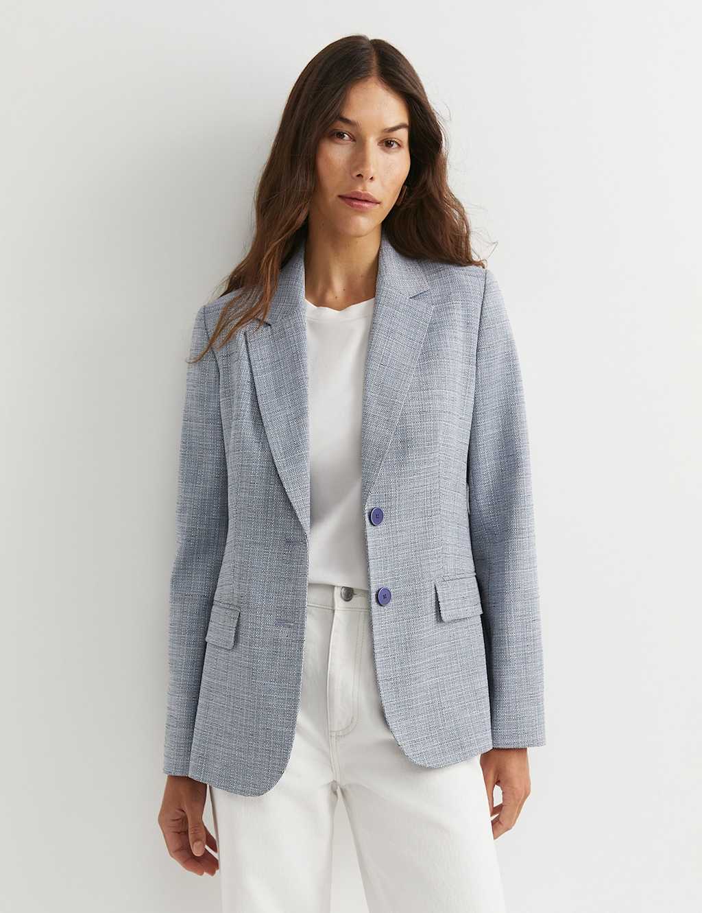 Sportscraft Tailored Textured Blazer with Linen Blue